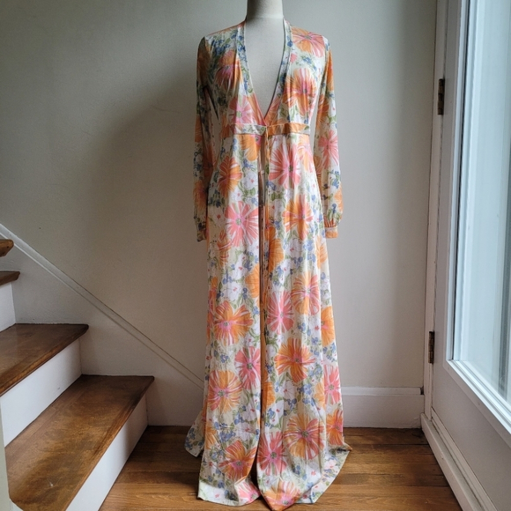 Rare Vtg OLGA Secret Wrap-Up Flower Burst Wrap Robe Small - Picture 6 of 11